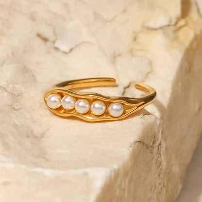 Modern Style Geometric Stainless Steel Pearl Plating Gold Plated Open Ring