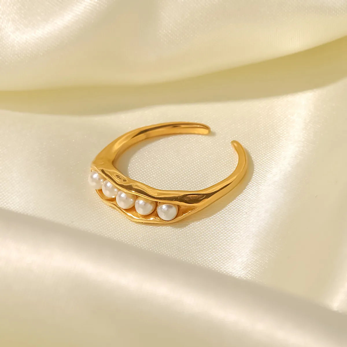 Modern Style Geometric Stainless Steel Pearl Plating Gold Plated Open Ring