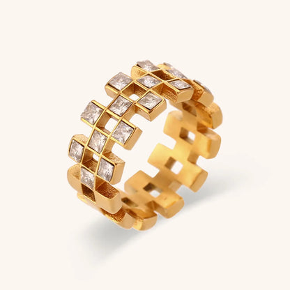 Modern Style Geometric Stainless Steel Plating Inlay Zircon Rings