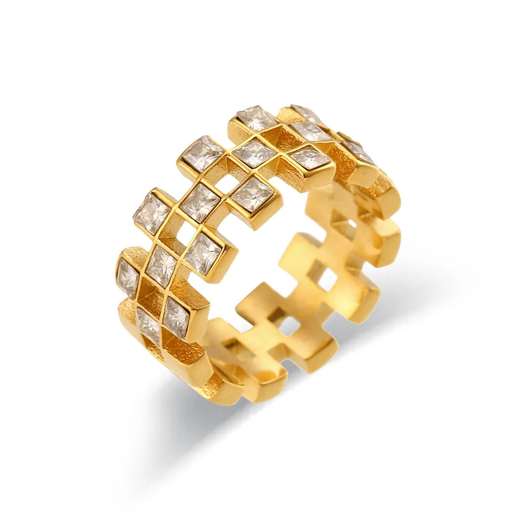 Modern Style Geometric Stainless Steel Plating Inlay Zircon Rings