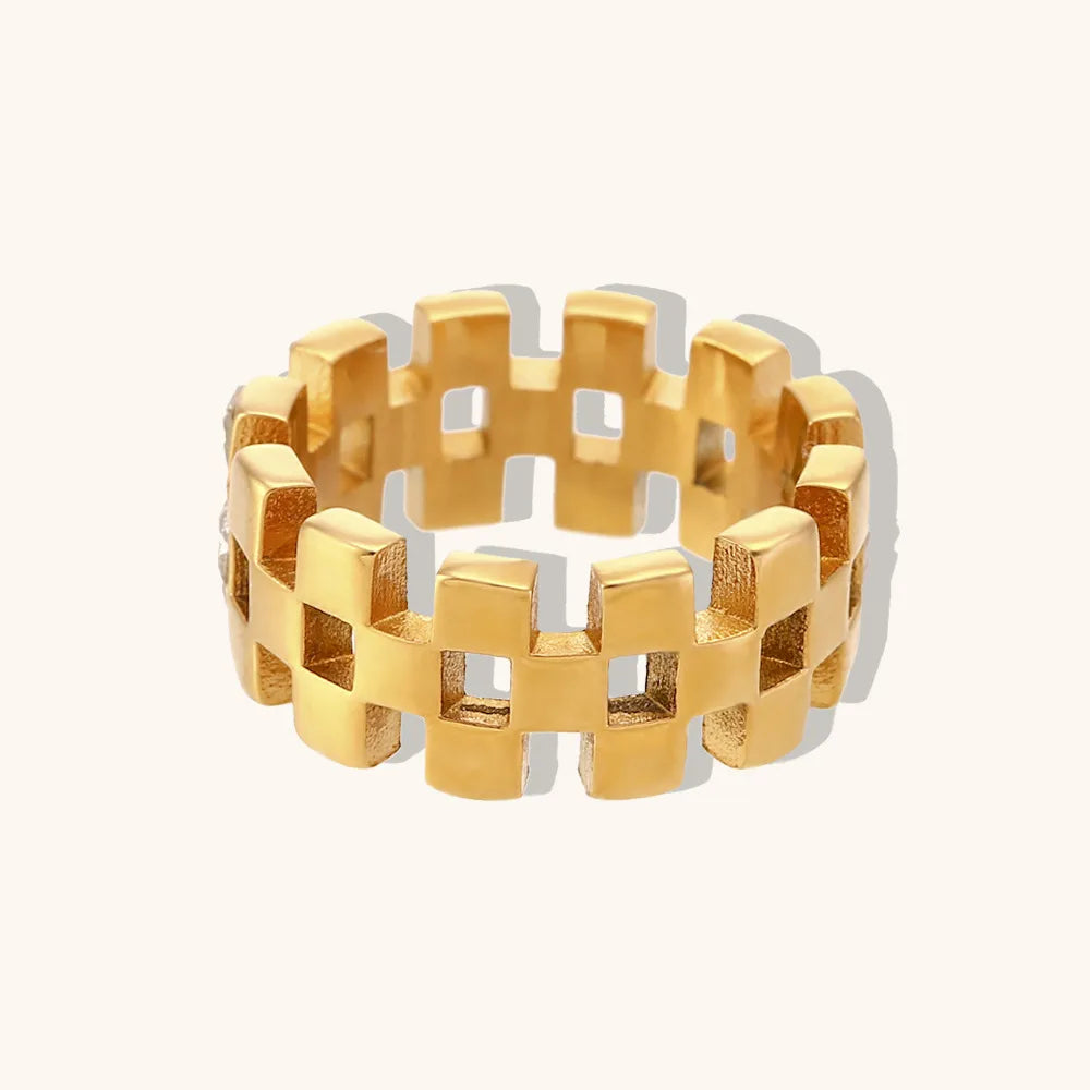 Modern Style Geometric Stainless Steel Plating Inlay Zircon Rings