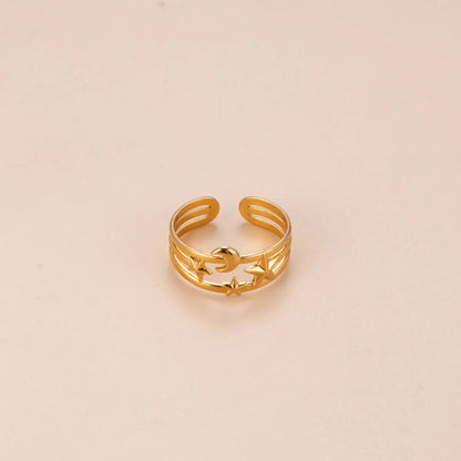 Modern Style Geometric Star Moon Stainless Steel Plating 18k Gold Plated Open Ring