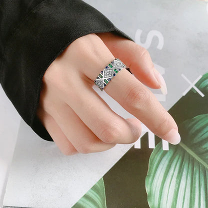 Modern Style Geometric Sterling Silver Inlay Zircon Open Ring