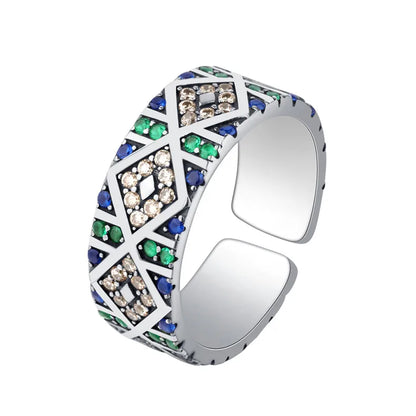 Modern Style Geometric Sterling Silver Inlay Zircon Open Ring