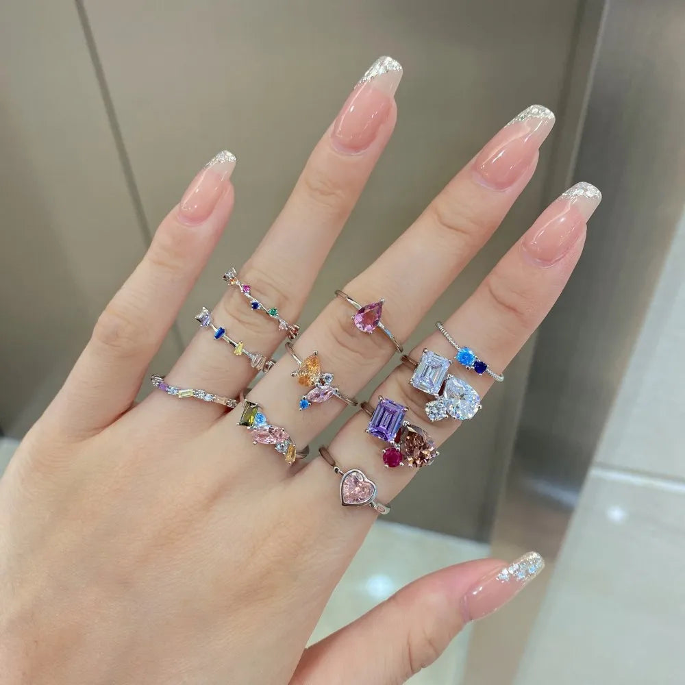 Modern Style Geometric Sterling Silver Irregular Plating Inlay Zircon Rings