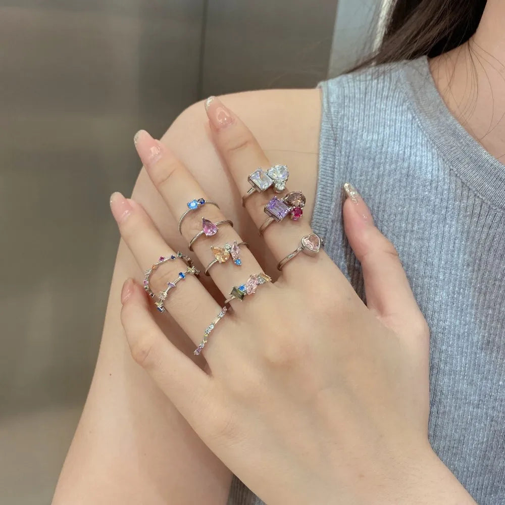 Modern Style Geometric Sterling Silver Irregular Plating Inlay Zircon Rings