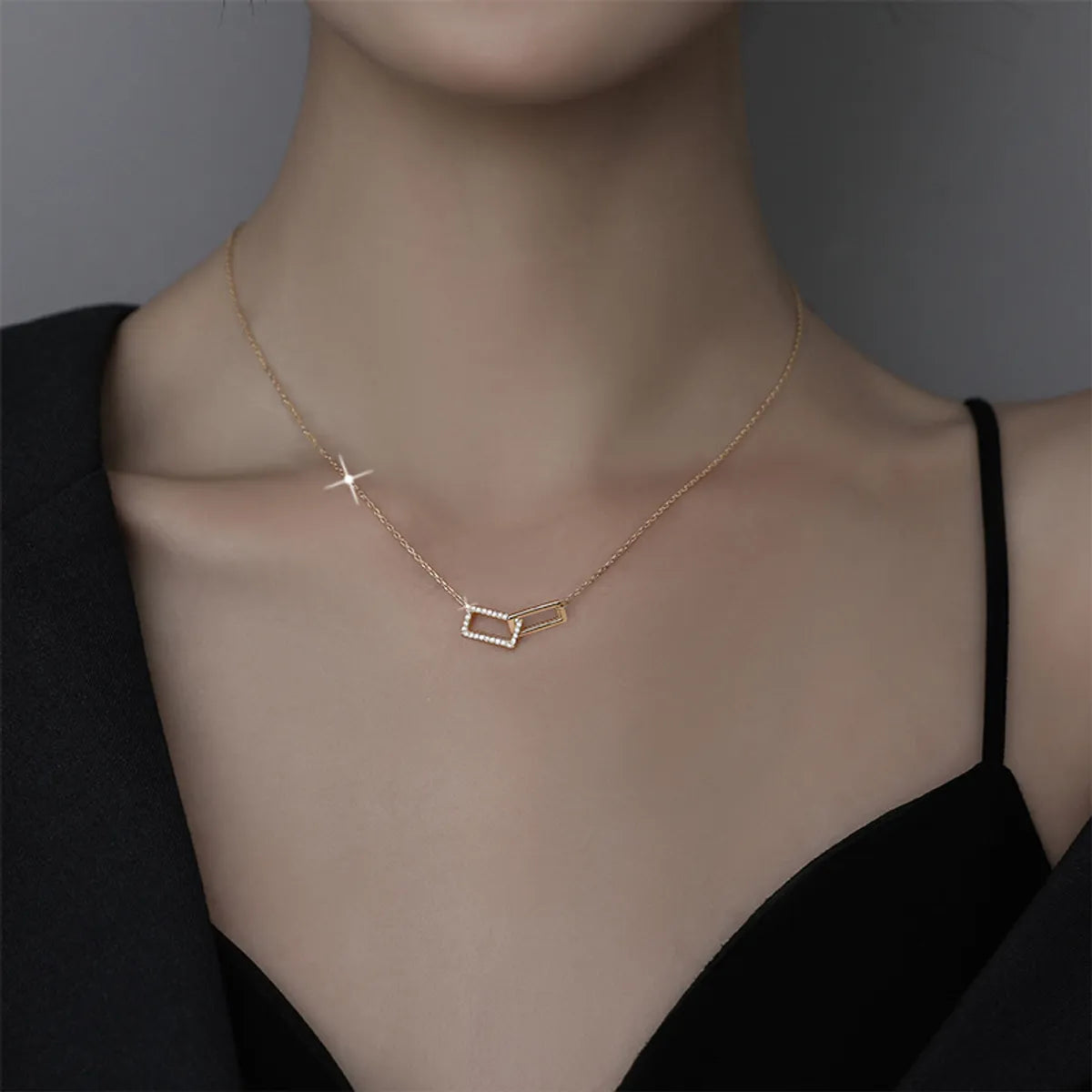 Modern Style Geometric Sterling Silver Plating Inlay Artificial Rhinestones 14k Gold Plated Pendant Necklace