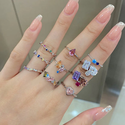 Modern Style Geometric Sterling Silver Plating Inlay Zircon Rings