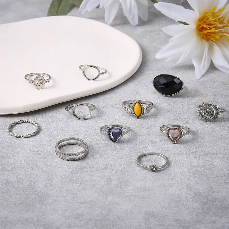 Modern Style Heart Alloy Plating Zircon Rings