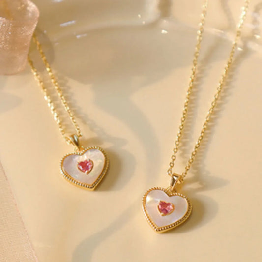 Modern Style Heart Shape Copper Plating Inlay Artificial Gemstones Pendant Necklace