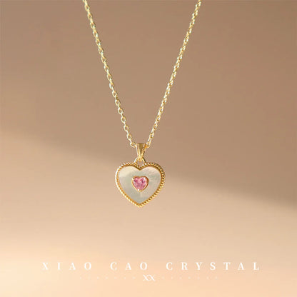 Modern Style Heart Shape Copper Plating Inlay Artificial Gemstones Pendant Necklace