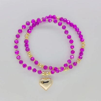 Modern Style Heart Shape Solid Color Glass Knitting Women's Bracelets