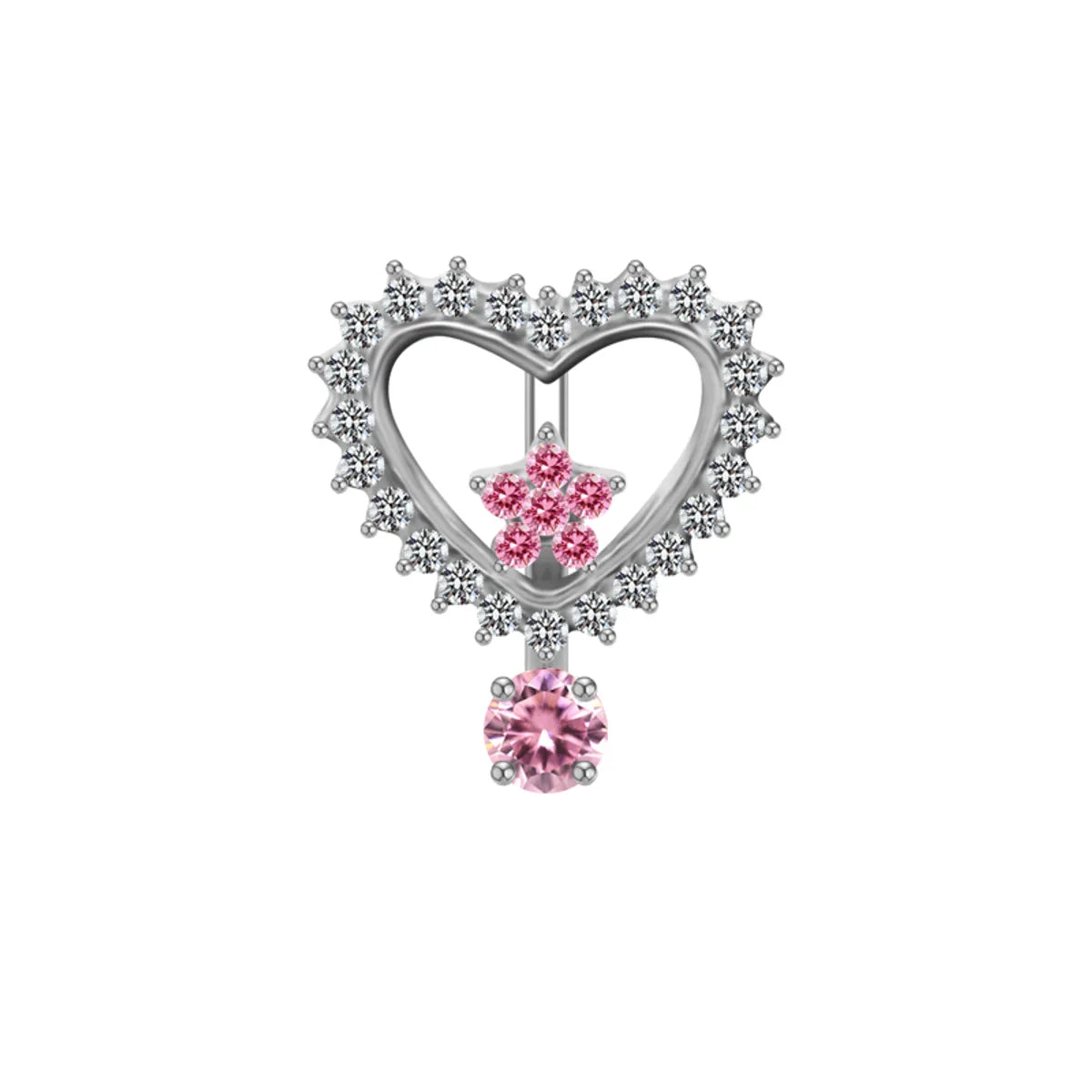 Modern Style Heart Shape Stainless Steel Alloy Copper Silver Plated Zircon Belly Ring In Bulk