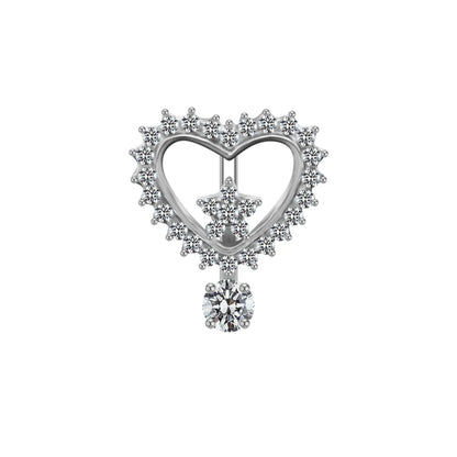 Modern Style Heart Shape Stainless Steel Alloy Copper Silver Plated Zircon Belly Ring In Bulk