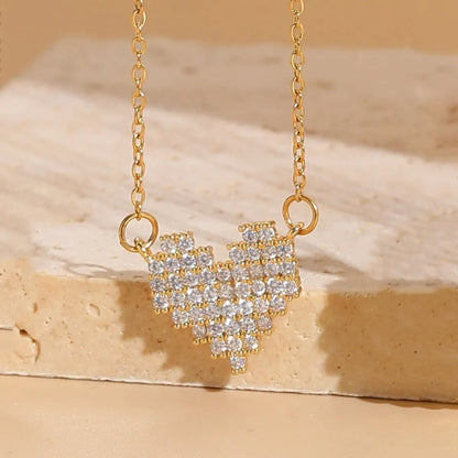 Modern Style Heart Shape Stainless Steel Copper Plating Inlay Zircon Pendant Necklace