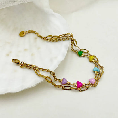 Modern Style Heart Shape Stainless Steel Layered Enamel Plating Gold Plated Bracelets