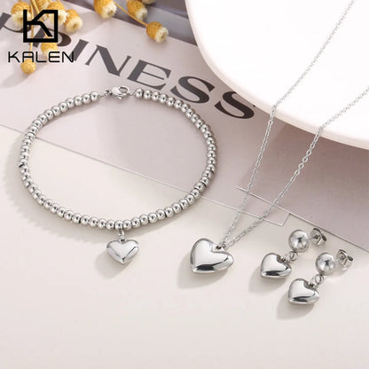 Modern Style Heart Shape Titanium Steel Plating 18k Gold Plated Bracelets Earrings Necklace