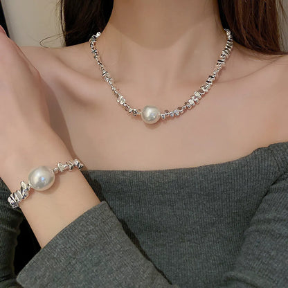 Modern Style Irregular Artificial Pearl Copper Plating Bracelets Necklace