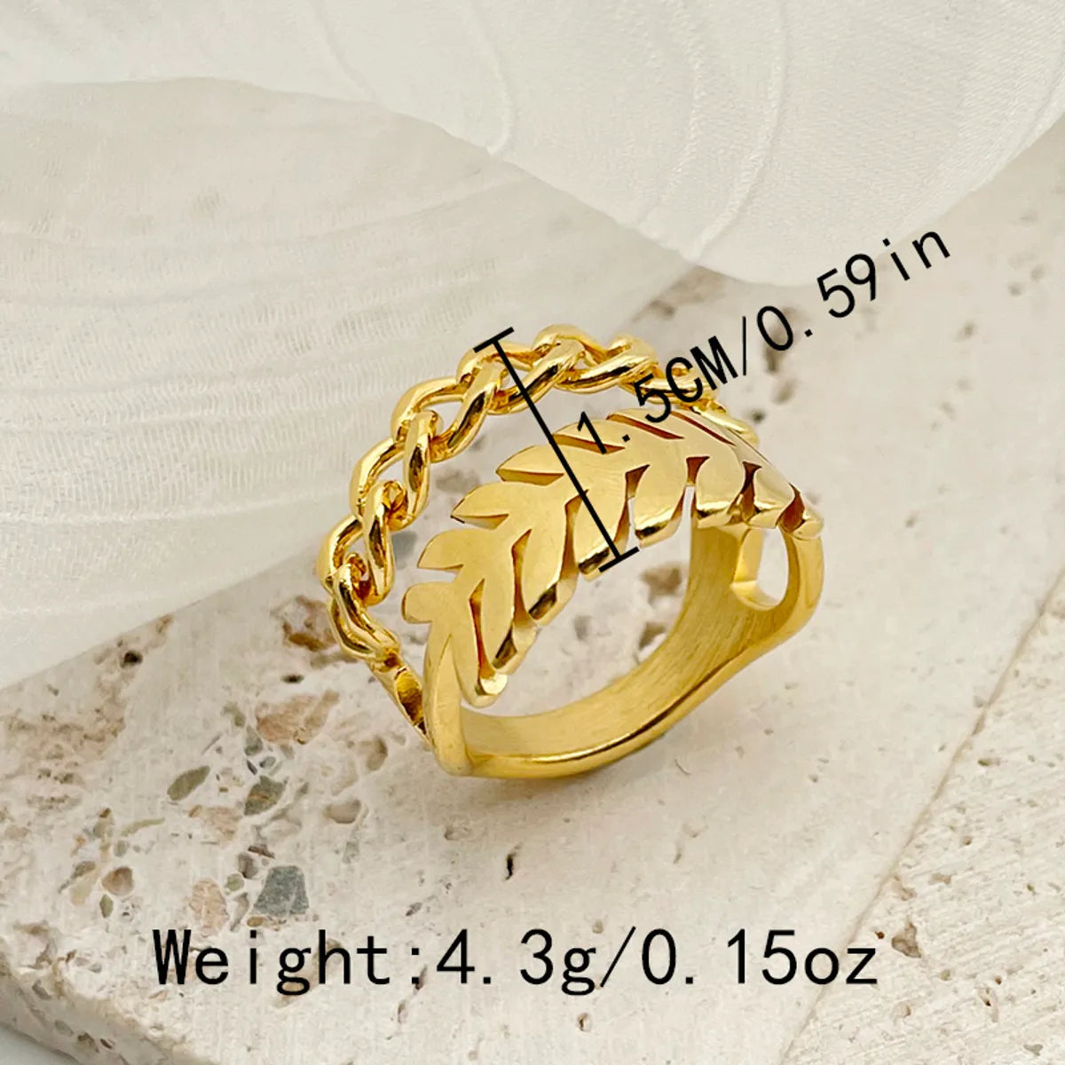 Modern Style Leaves Stainless Steel Gold Plated Wide Band Ring In Bulk