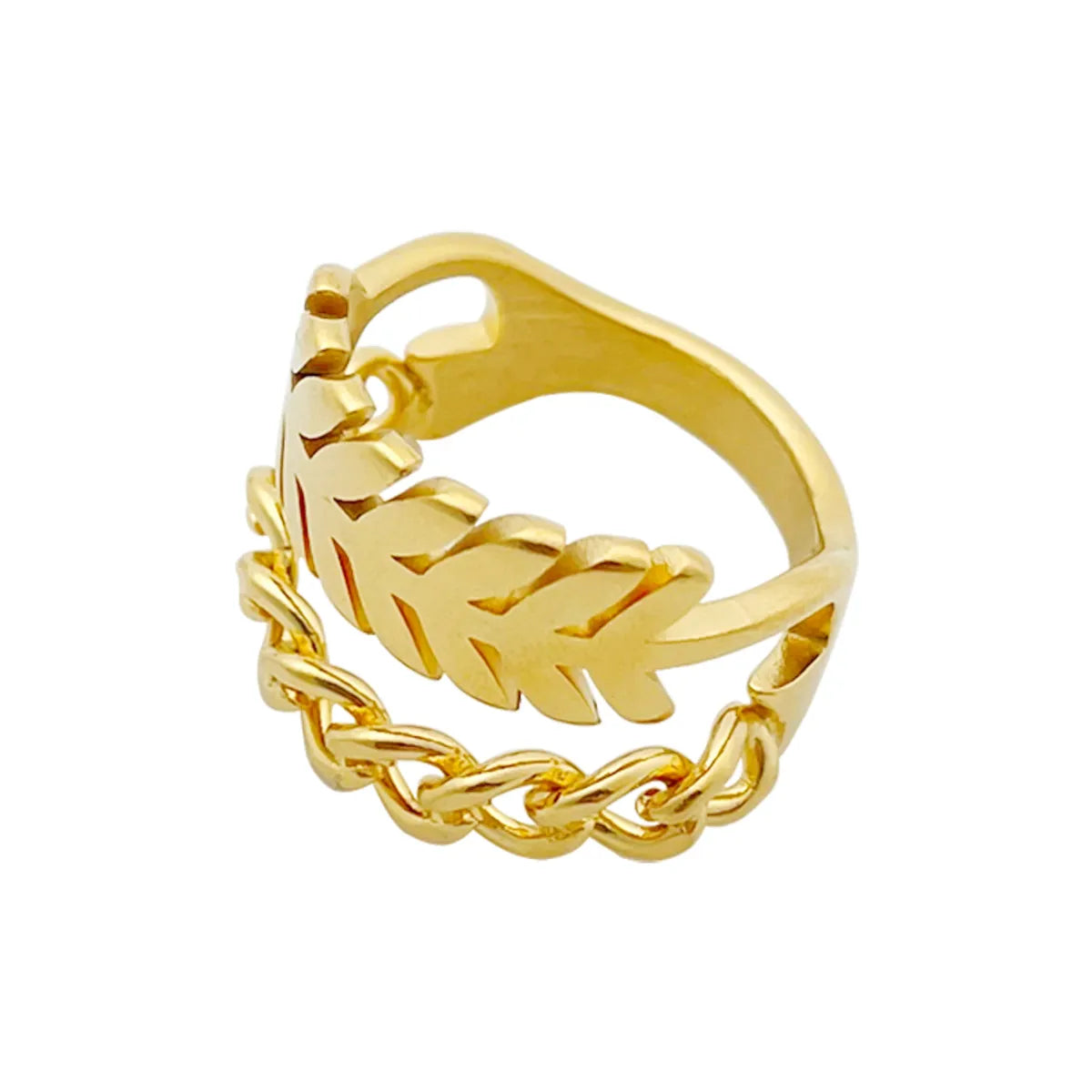 Modern Style Leaves Stainless Steel Gold Plated Wide Band Ring In Bulk