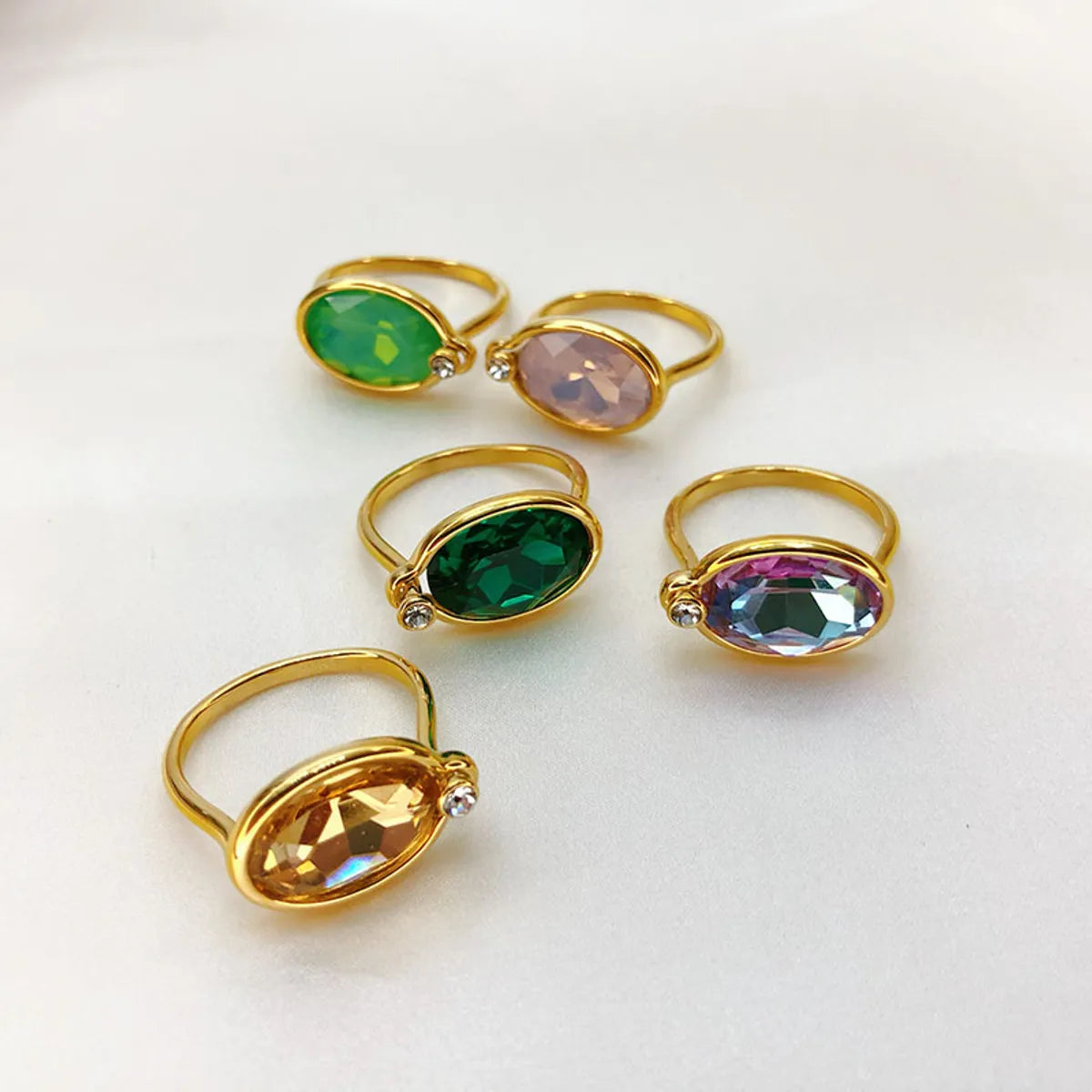 Modern Style Oval Copper Plating Inlay Artificial Gemstones Rings