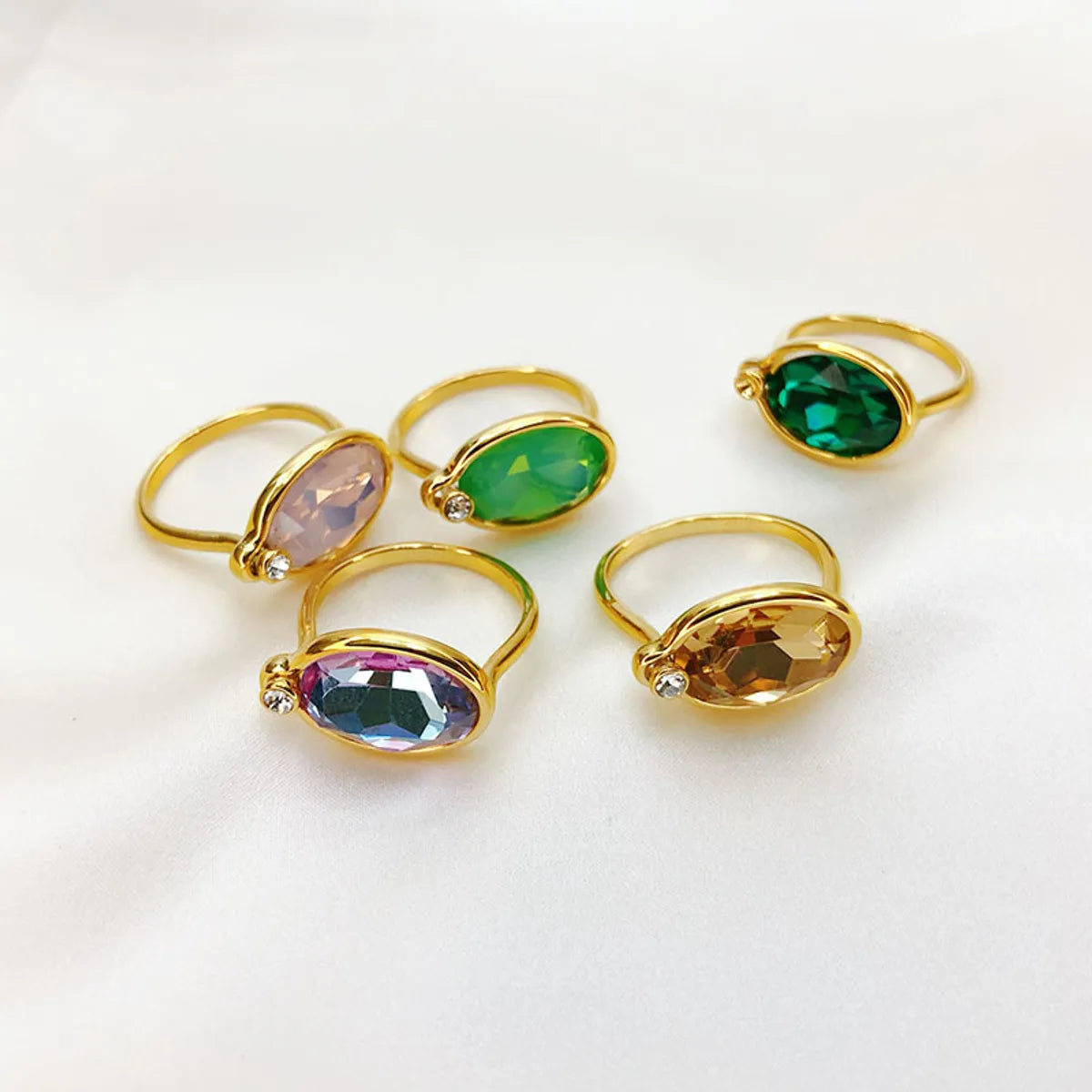 Modern Style Oval Copper Plating Inlay Artificial Gemstones Rings