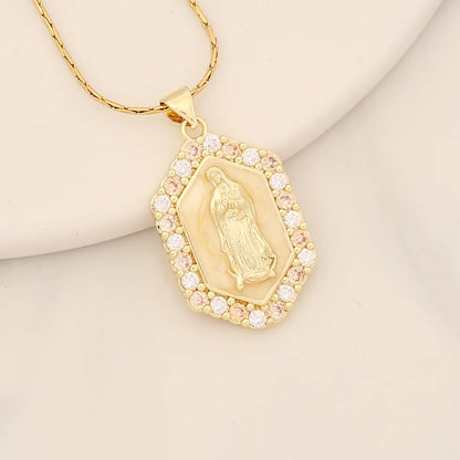 Modern Style Portrait Stainless Steel Copper Enamel Inlay Zircon Pendant Necklace