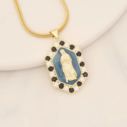 Modern Style Portrait Stainless Steel Copper Enamel Inlay Zircon Pendant Necklace