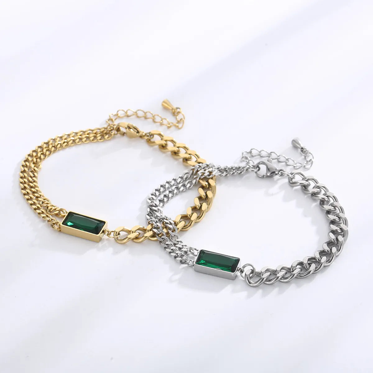 Modern Style Rectangle Titanium Steel Plating Inlay Glass 18k Gold Plated Bracelets Necklace