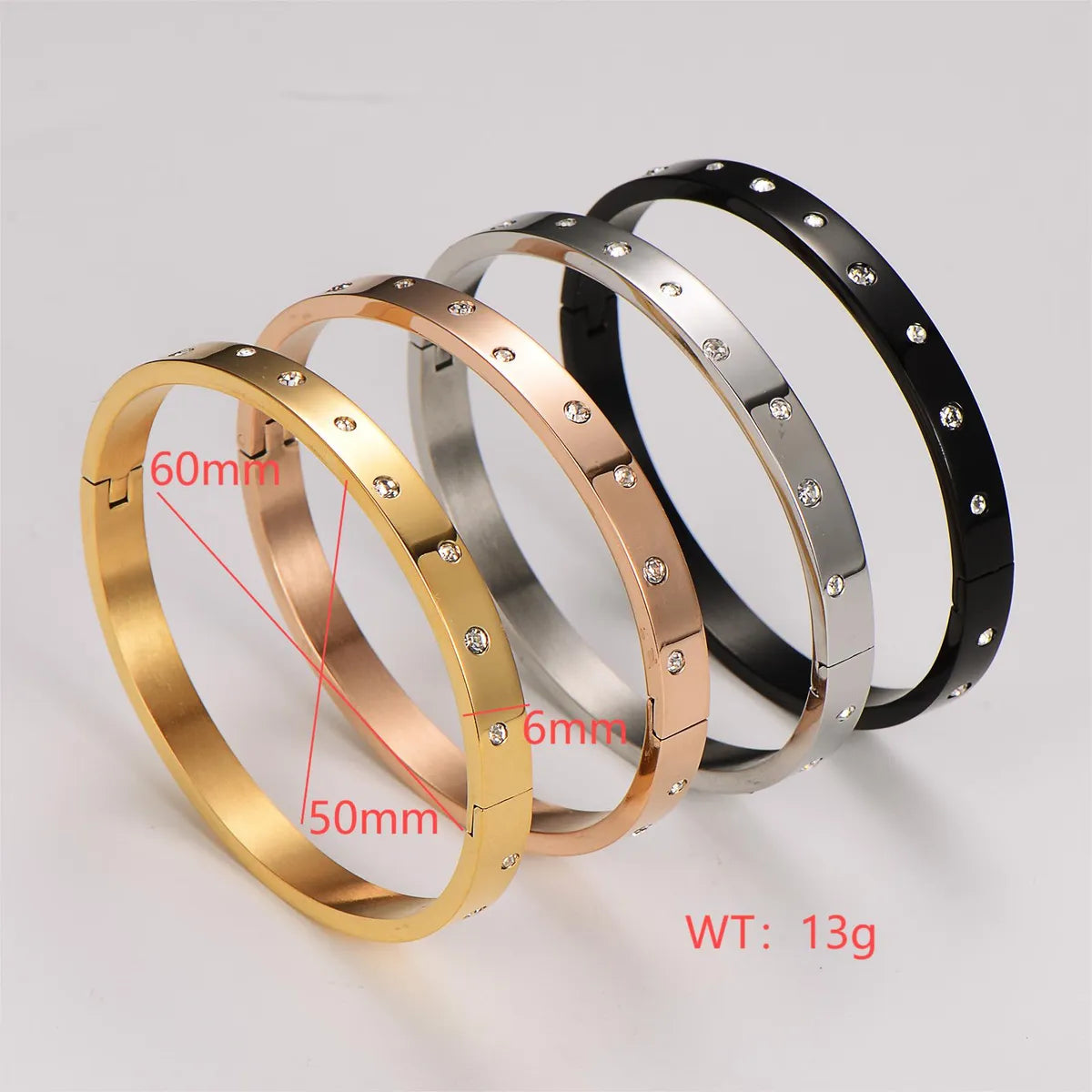 Modern Style Roman Style Commute Geometric 304 Stainless Steel Zircon Bangle In Bulk