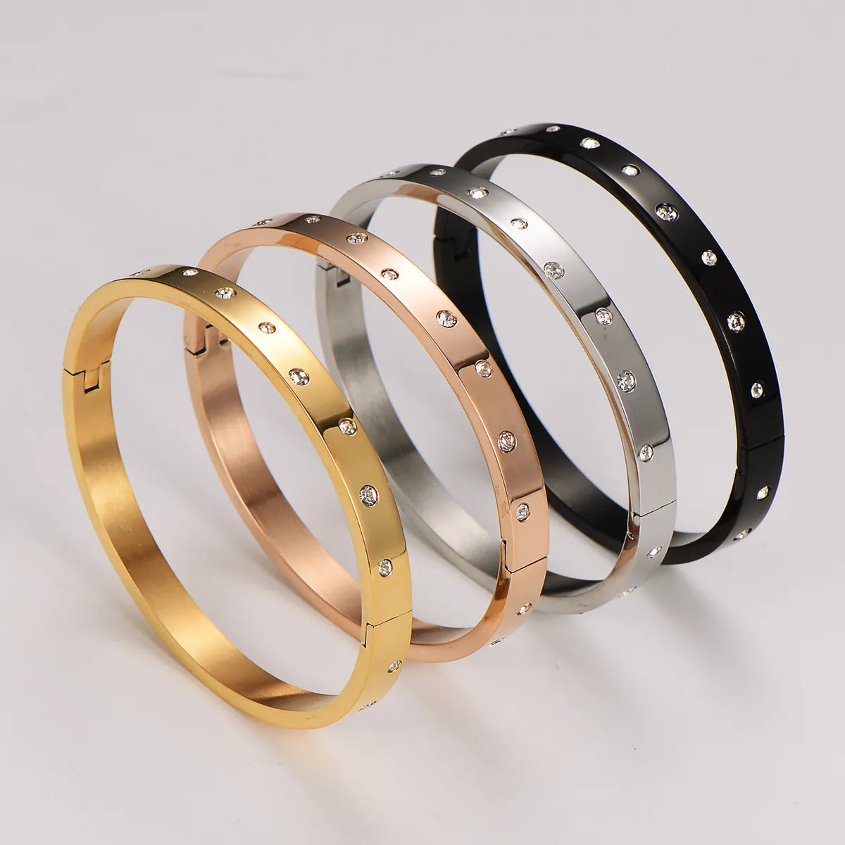 Modern Style Roman Style Commute Geometric 304 Stainless Steel Zircon Bangle In Bulk