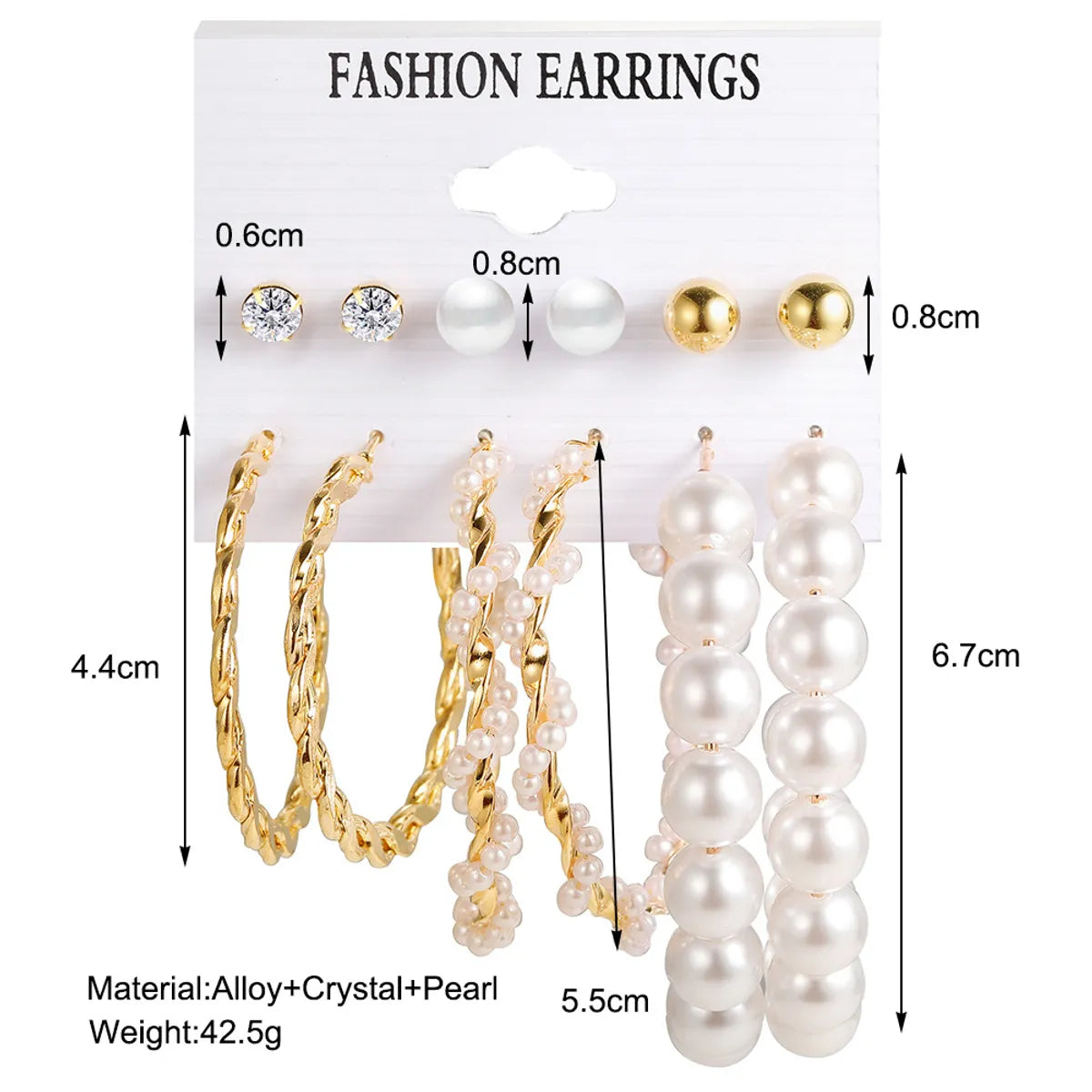 Modern Style Round Alloy Artificial Rhinestones Artificial Pearls Earrings 6 Pairs