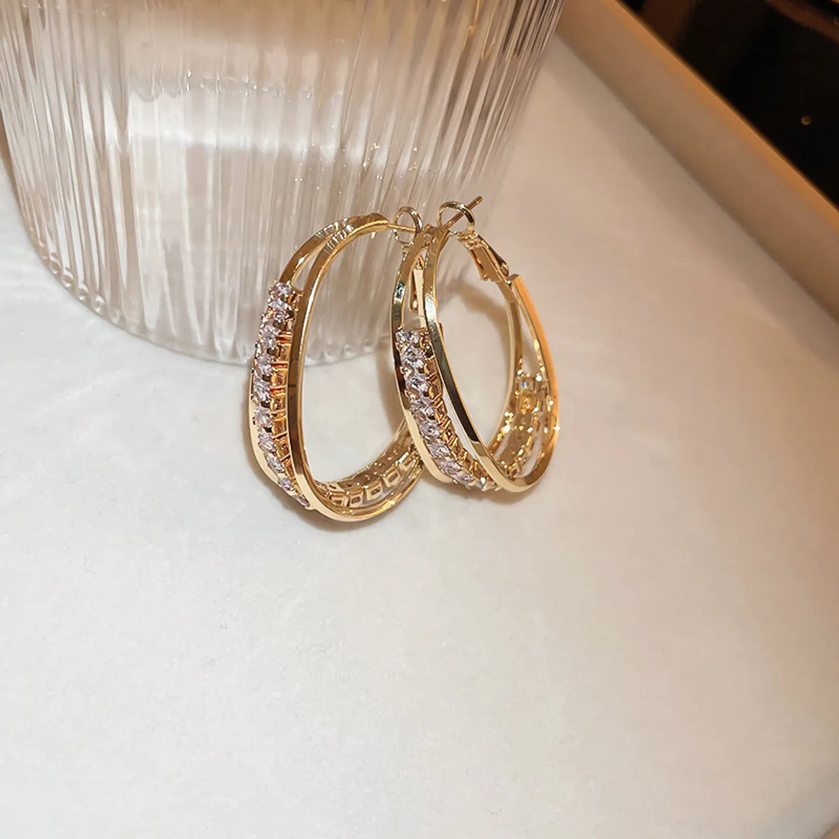 Modern Style Round Alloy Inlay Zircon Women's Hoop Earrings