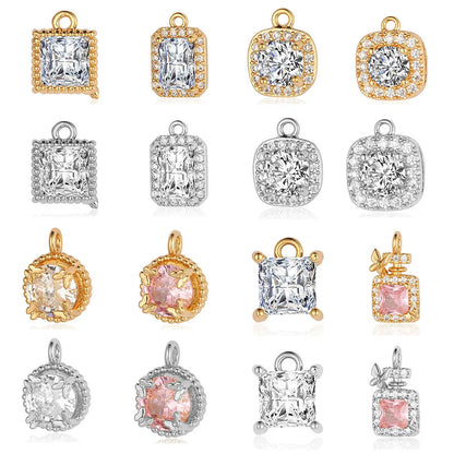 Modern Style Round Square Copper Zircon Charms In Bulk