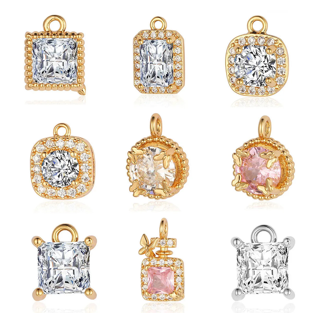 Modern Style Round Square Copper Zircon Charms In Bulk