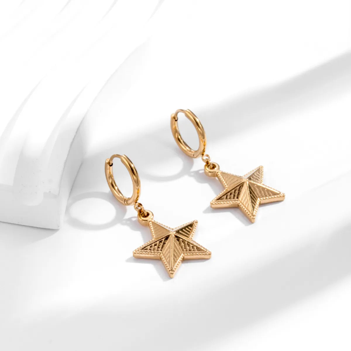 Modern Style Round Star Flower Stainless Steel Plating 18k Gold Plated Drop Earrings