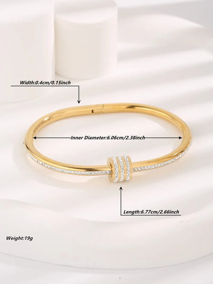 Modern Style Round Titanium Steel Gold Plated Zircon Bangle In Bulk