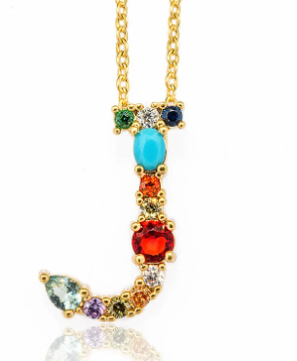 Modern Style Shiny Letter Steel Inlay Glass Stone Zircon Pendant Necklace