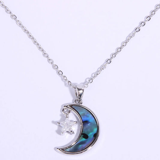 Modern Style Shiny Star Moon Stainless Steel Copper Plating Inlay Zircon White Gold Plated Pendant Necklace