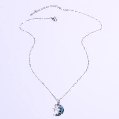 Modern Style Shiny Star Moon Stainless Steel Copper Plating Inlay Zircon White Gold Plated Pendant Necklace