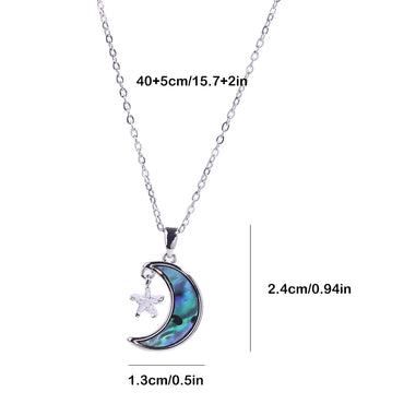 Modern Style Shiny Star Moon Stainless Steel Copper Plating Inlay Zircon White Gold Plated Pendant Necklace