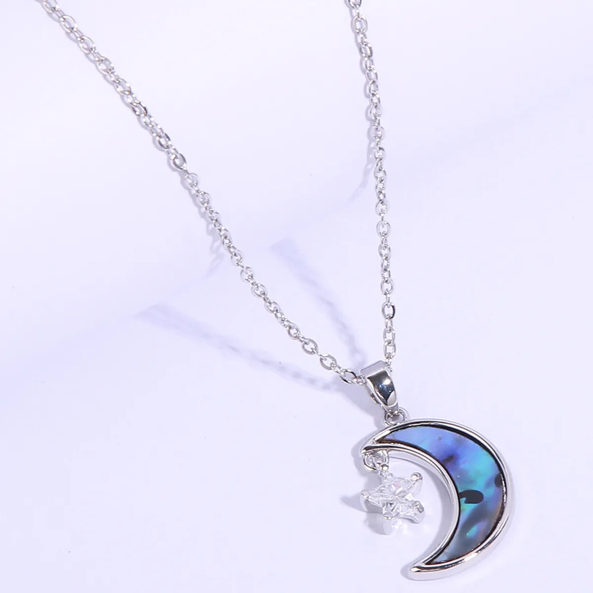 Modern Style Shiny Star Moon Stainless Steel Copper Plating Inlay Zircon White Gold Plated Pendant Necklace