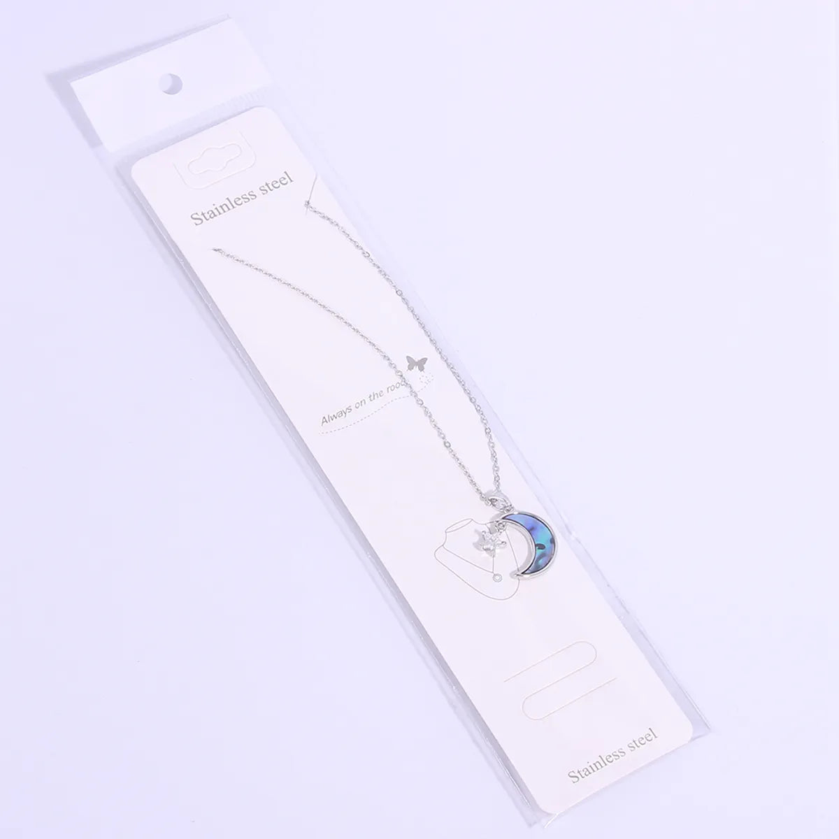 Modern Style Shiny Star Moon Stainless Steel Copper Plating Inlay Zircon White Gold Plated Pendant Necklace