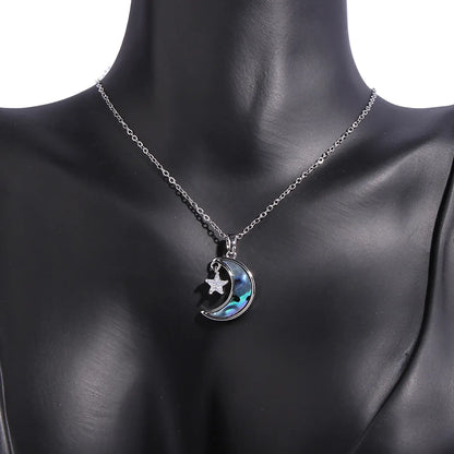 Modern Style Shiny Star Moon Stainless Steel Copper Plating Inlay Zircon White Gold Plated Pendant Necklace