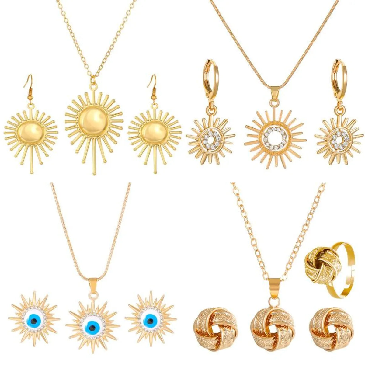 Modern Style Shiny Sun Alloy Plating Inlay Rhinestones Zircon 18k Gold Plated Gold Plated Silver Plated Women's Earrings Necklace