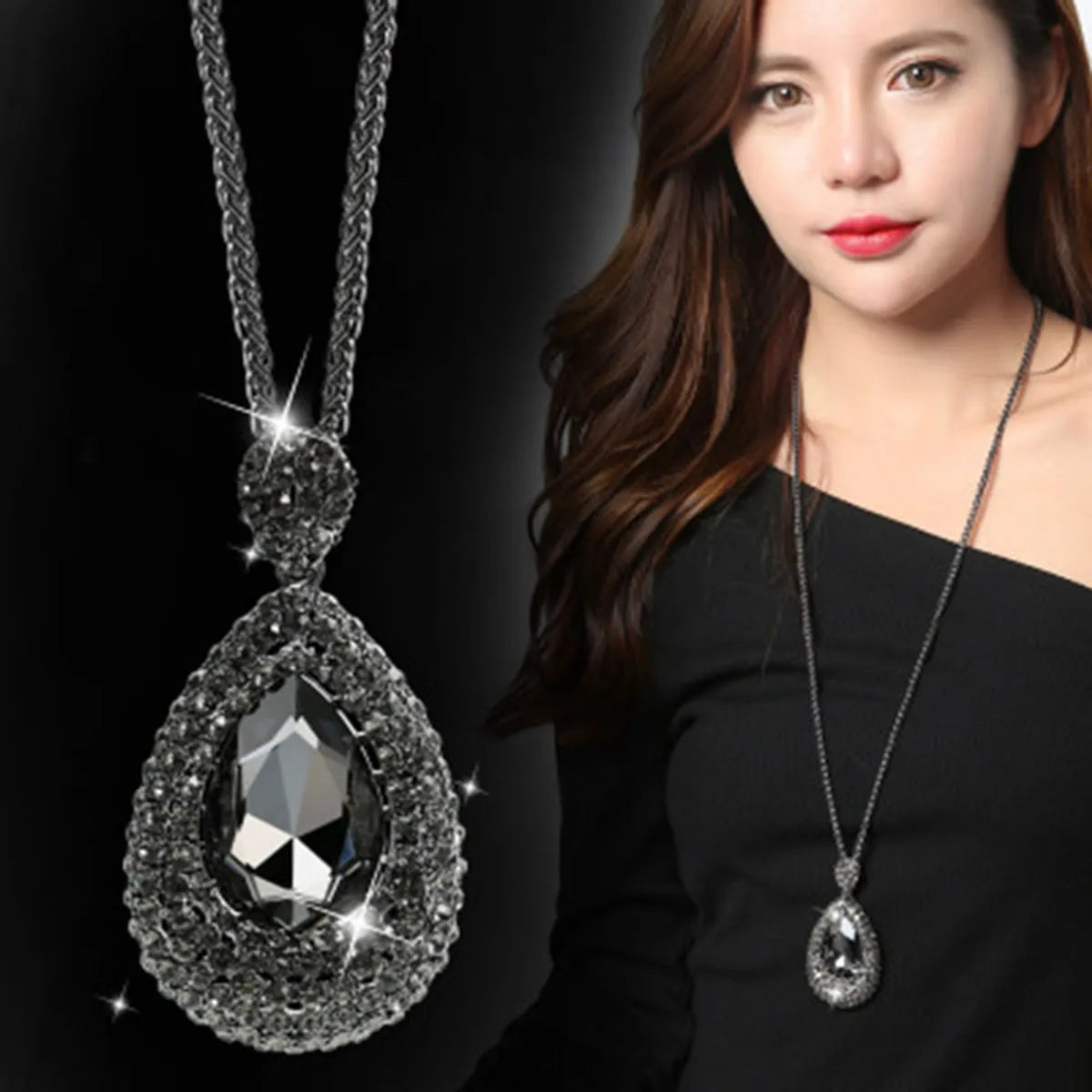 Wholesale Jewelry Modern Style Shiny Water Droplets Alloy Iron Artificial Rhinestones Inlay Sweater Chain Long Necklace