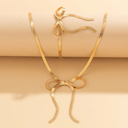 Modern Style Simple Style Bow Knot Copper Handmade Plating 18k Gold Plated Jewelry Set