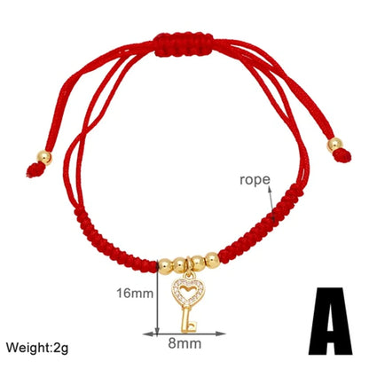 Modern Style Simple Style Cactus Heart Shape Key Rope Copper Plating Inlay Zircon 18k Gold Plated Unisex Bracelets