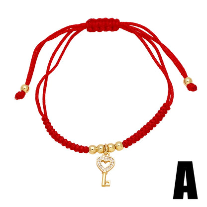 Modern Style Simple Style Cactus Heart Shape Key Rope Copper Plating Inlay Zircon 18k Gold Plated Unisex Bracelets