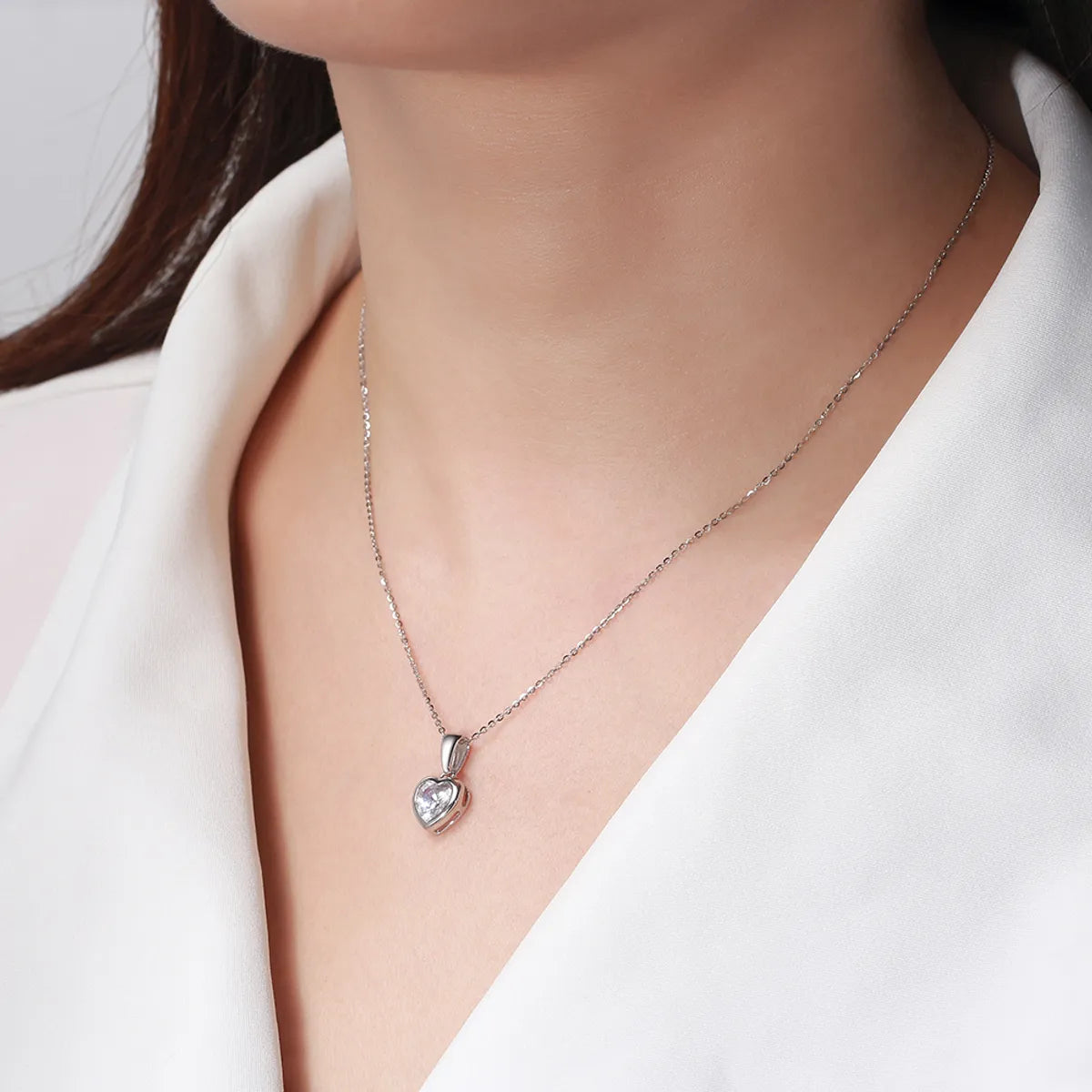 Modern Style Simple Style Classic Style Heart Shape Sterling Silver 14k Gold Plated White Gold Plated Rhodium Plated Zircon Pendant Necklace In Bulk